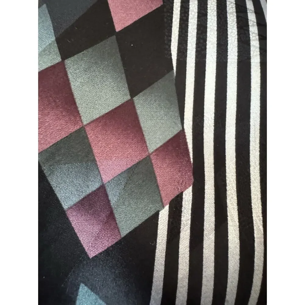 J.T. Beckett Silk Long Tall Tie Geometric Abstract Black Teal‎ Purple Striped